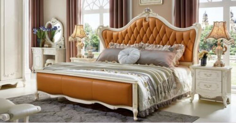 Betten Lederbett 3tlg. Set 2x Schlafzimmer Nachttisch Konsole Massivholz