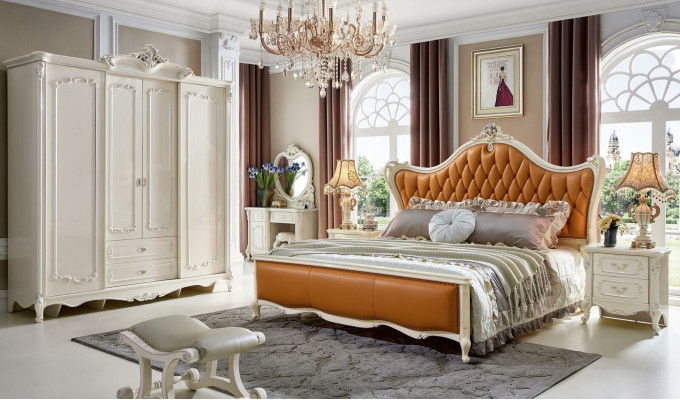 Betten Lederbett 3tlg. Set 2x Schlafzimmer Nachttisch Konsole Massivholz