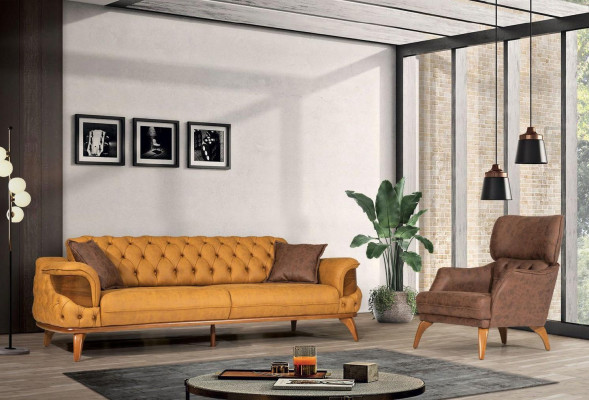 Luxus Einsitzer Sessel Couch Polster Möbel Chesterfield Desing Sofa Leder 