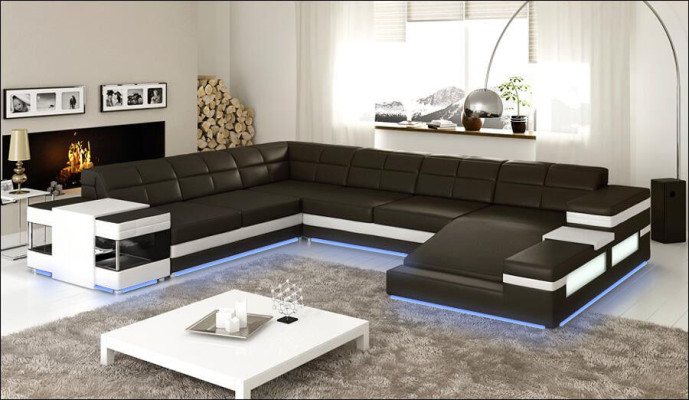 Ledersofa Couch Wohnlandschaft Ecksofa Eck Garnitur Design Modern Sofa 1201B