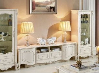Design Vitrine Sideboard 2x Schrank rtv Wohnwand Anrichte 3 tlg. Massivholz