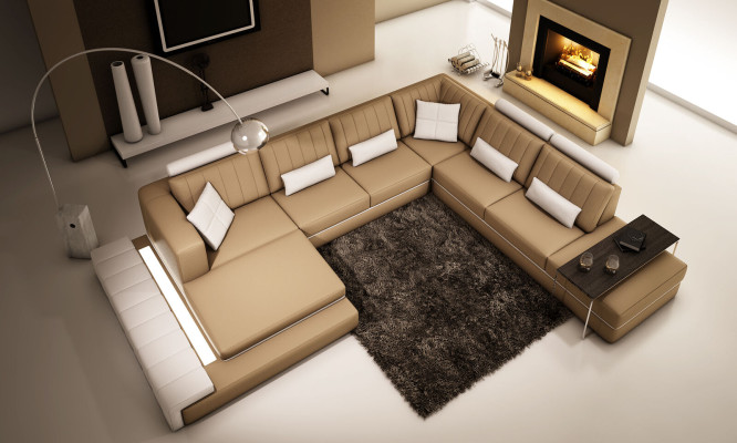 XXL Design Polster Garnitur Ledersofa Couch U-Form Modern Sofa