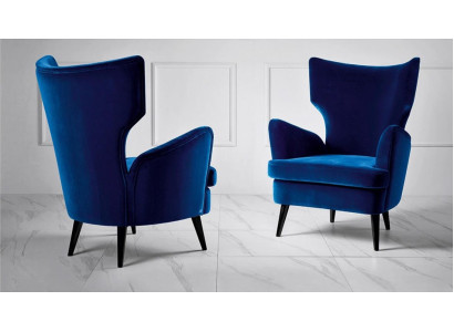 Sessel Lehnstuhl Ohrensessel 1 Sitzer Sitz Stoff Luxus Wohnzimmer Modern Blau