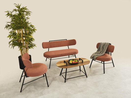 Bank Wohnzimmer Sitzbank Gepolsterte Sitzmöbel Stoff Textil Couchtisch