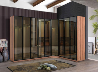 Schlafzimmer Eckschrank Schrank Modern Holz Kleiderschrank Neu braun