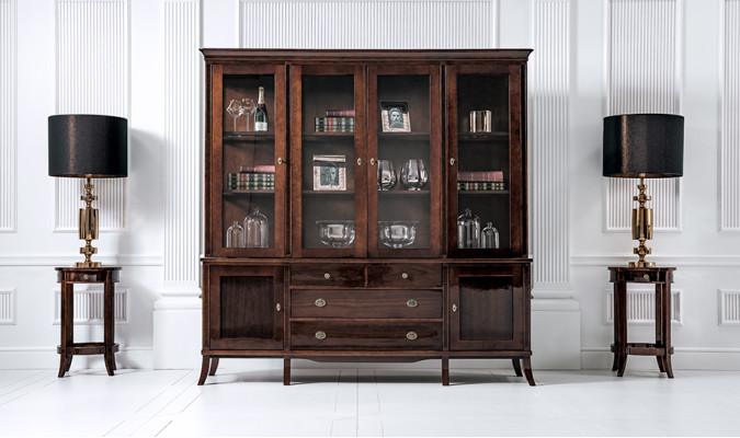 Wandschrank Edle Anrichte Holz Barock Stil Hochglanz Buffet Vitrine Schrank