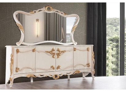 Anrichte mit Spiegel Garnitur Ess Barock Kommoden Holz Kommode Holz Schrank Neu