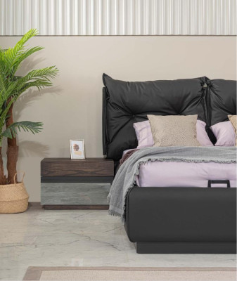Doppelbett Garnitur Schlafzimmer Bett Nachttische Schwarz Set 6tlg