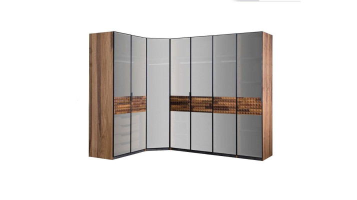 Eckschrank Schlafzimmerschrank Kleiderschrank Holz Braun Spiegel Groß