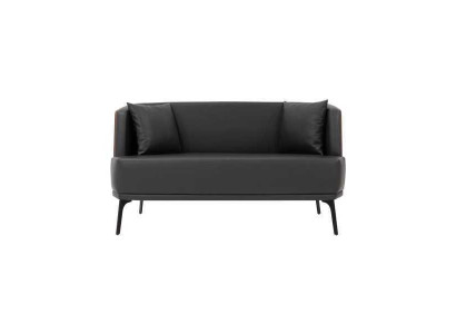 Schwarzer Wohnzimmer 2-Sitzer Polster Kunstleder Sofa 2-er Leder Couch