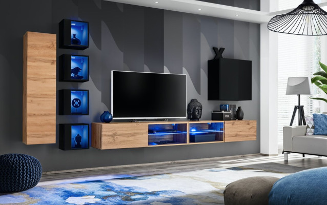 Komplett Designer Modern Wohnwand Wand Regale TV-Ständer Holzmöbel Wandschrank