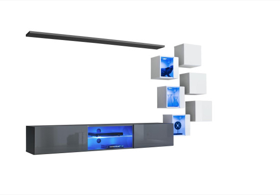 Luxus Designer Wohnwand Möbel Grau Wand Regal Wandschrank Einrichtung Garnitur