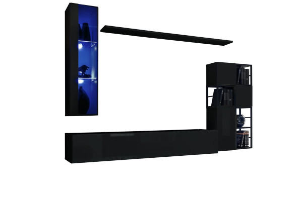 Garnitur Wohnzimmer Wohnwand 250 cm Schwarz Einrichtung Holzmöbel Wandschrank