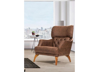 Luxus Sessel Ohrensessel Leder Braun Wohnzimmer Polyester Einsitzer