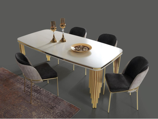 Esstisch Esszimmertisch Essecke Esszimmermöbel Tisch Holz Gold Weiß