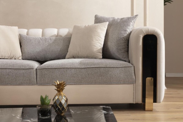 Moderne Sofagarnitur 2x Dreisitzer + Sessel Polstermöbel Edelstahl möbel 3tlg