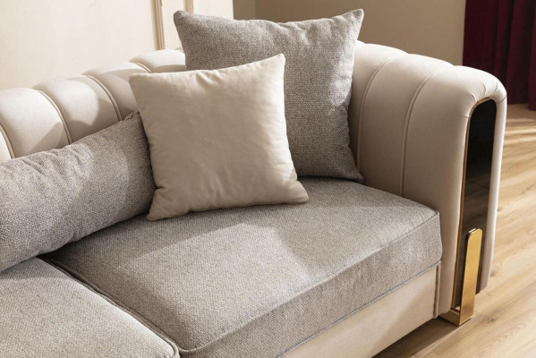 Weißer Dreisitzer Luxus Couch Modernes Edelstahl Design Wohnzimmermöbel