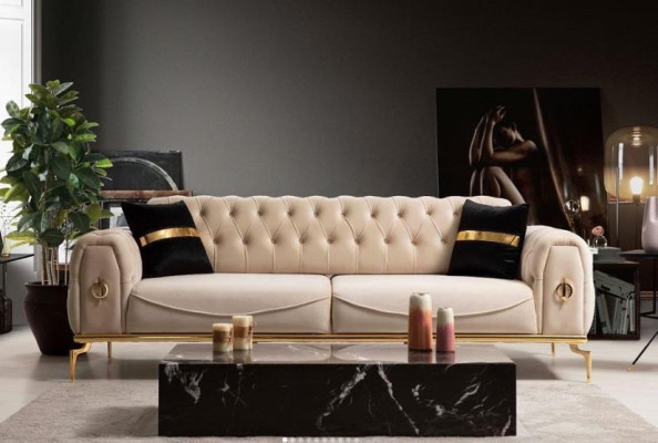 Chesterfield Sitzgruppe Luxus Sitzgarnitur Polstermöbel Dreisitzer Sessel