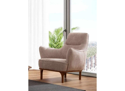 Moderner Sessel Cocktailsessel Ohrensessel Designer Möbel Beige Holzmöbel