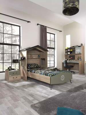 Design Bettrahmen Bett Holz Grün Jungen Kindermöbel Kinderbett Modern