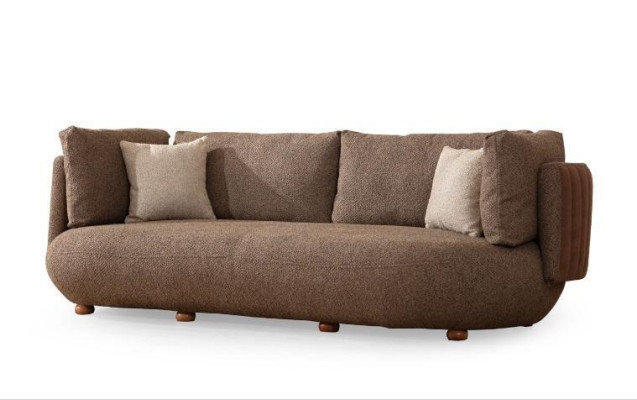 Moderne Mehrfarbige Couchgarnitur Brauner 3-Sitzer Weißer Sessel 3tlg Set