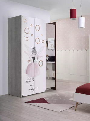 Weiß Graues Kinderzimmer Set Bett Nachttisch Kleiderschrank Holz 3tlg