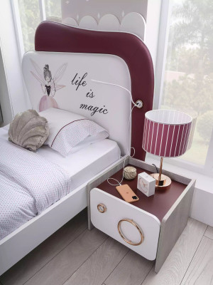 Weiß Graues Kinderzimmer Set Bett Nachttisch Kleiderschrank Holz 3tlg