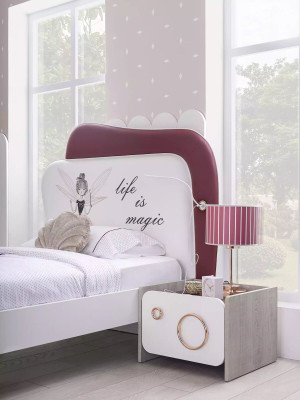 Weiß Graues Kinderzimmer Set Bett Nachttisch Kleiderschrank Holz 3tlg