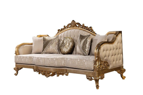 Goldene Couch Klassische Sofagarnitur Polster Möbel 3+1 Couchtisch Stoff