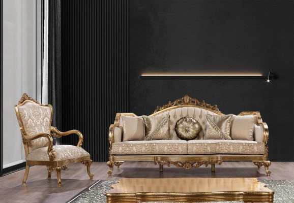 Goldene Couch Klassische Sofagarnitur Polster Möbel 3+1 Couchtisch Stoff