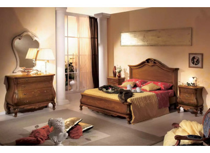Braunes Schlafzimmer Set Bett 2x Nachttische Kommode Spiegel Klassisch