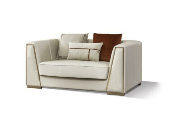 Weiße Ledersofagarnitur Designer 3+2 Sitzer Deko-Couchen Set 2tlg.