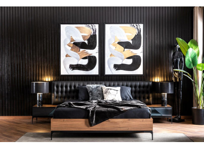 Elegantes Schlafzimmerset: Doppelbett und 2 Nachttische in schwarz-brauner Farbe