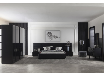 Schlafzimmer Garnitur 4tlg. in schwarz Luxusgarnitur mit Stauraum Neu