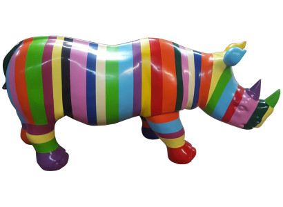 Nashorn Abstrakt Skulpturen Bunte Figur Bemalte Statuen Garten Handarbeit Kunst