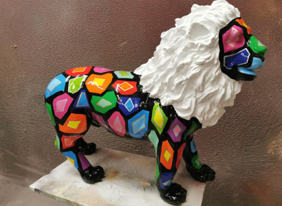 Bunte Figur Abstrakt Bemalte Statuen Garten Skulpturen Löwe Handarbeit Kunst neu