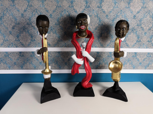 3X DESIGNER SET FIGUR SKULPTUREN STATUEN MUSIKER XXL BIG FIGUREN STATUE