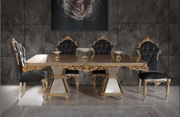Hochwertige 7-teilige Esszimmermöbel im goldenen Stil
