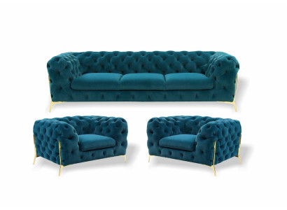 Chesterfield Designe Sofagarnitur 3+1+1 Sitz Sofa Couch Stoff Garnitur Polster Set