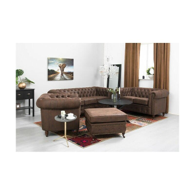 Chesterfield 3+2+1 Sitzer Sofagarnitur + Hocker Couch Sofa Leder Textil Couchen