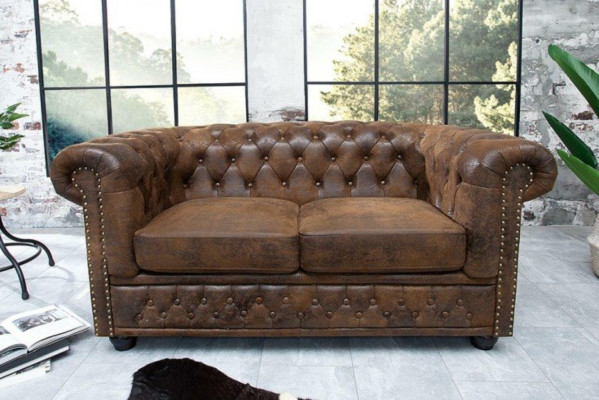 Chesterfield Textil Couch Polster 2 Sitzer Stoff Sofas Couchen Braune Zweisitzer