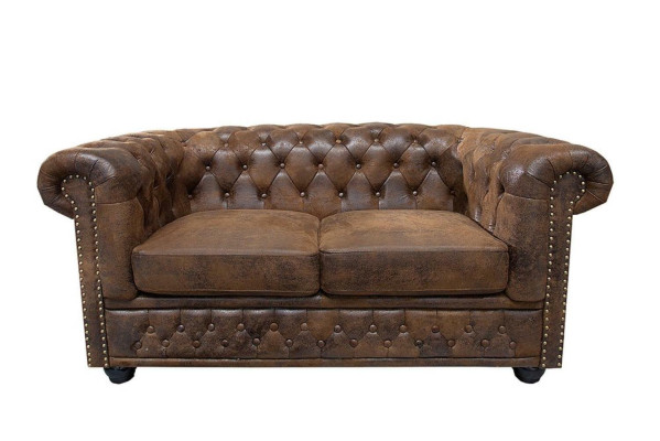 Chesterfield Textil Couch Polster 2 Sitzer Stoff Sofas Couchen Braune Zweisitzer