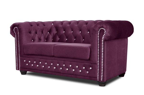 Chesterfield Textil Couch Polster 2Sitzer Stoff Sofas Couchen lila Zweisitzer