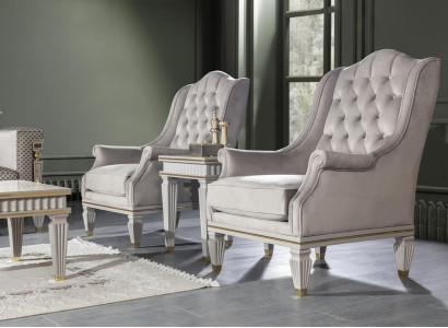 Modern Chesterfield Luxus Möbel – 3tlg. Set mit Sessel und Beistelltisch