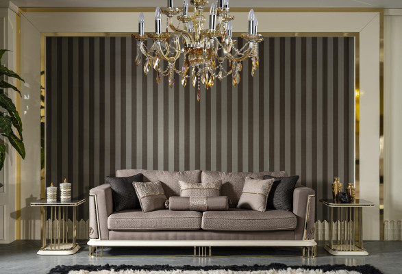 Wohnzimmer Set Braun Sofagarnitur Sessel Beistelltisch Couchtisch Neu 5tlg.
