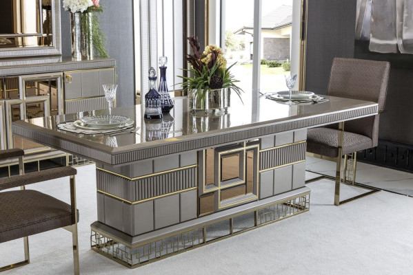 Esszimmer Set Grau Holz Esstisch Schön 4x Stühle Modern Elegantes Design 5tlg.