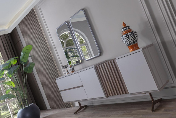 Exclusive Esszimmer Sideboard 2x Spiegel Stil Kommode 210cm Holz 3tlg