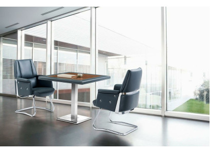 Büro Eintrichtung 3 tlg. Set Tisch Wartezimmer Sessel 2x Lehnstuhl Leder