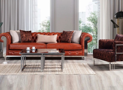 Chesterfield Sofagarnitur Kunstleder Dreisitzer Braun Couchgarnitur Couchen