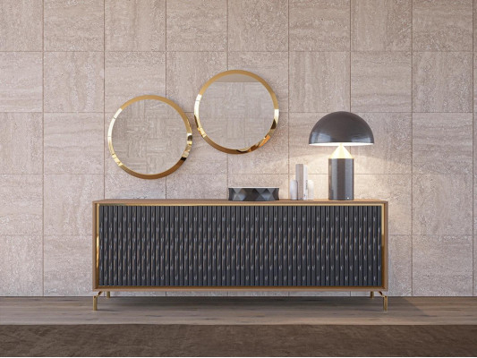 Esszimmer Modern Essgruppe Sideboard mit 2x Spiegel Luxus Holz Möbel